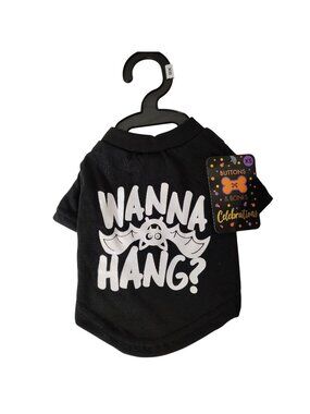 Buttons and Bones Dog Size XS Halloween "Wanna Hang?" Black Graphic T-Shirt